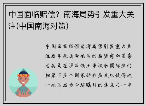 中国面临赔偿？南海局势引发重大关注(中国南海对策)