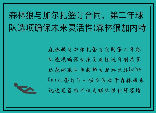 森林狼与加尔扎签订合同，第二年球队选项确保未来灵活性(森林狼加内特图片)